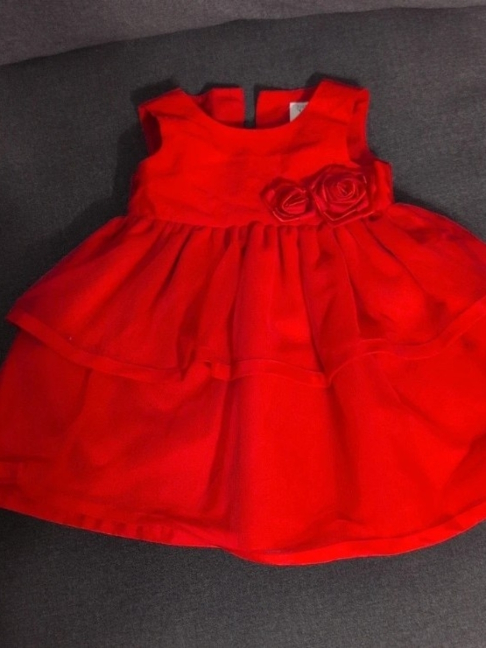 Carter's Bright Red Sleeveless Tiered Dress with Rose Appliqué